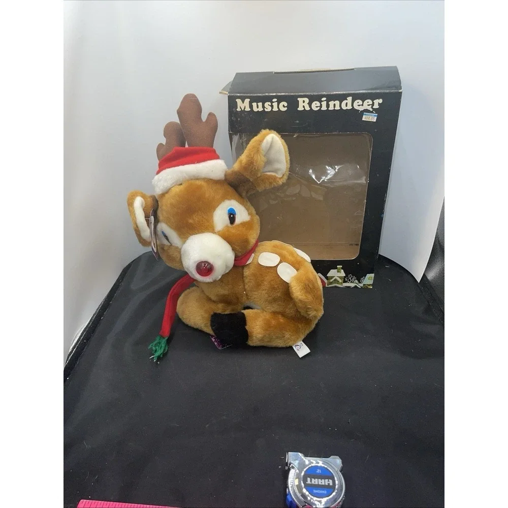 Vintage Christmas young reindeer‎ Fawn red nose plush 14 inch With Box